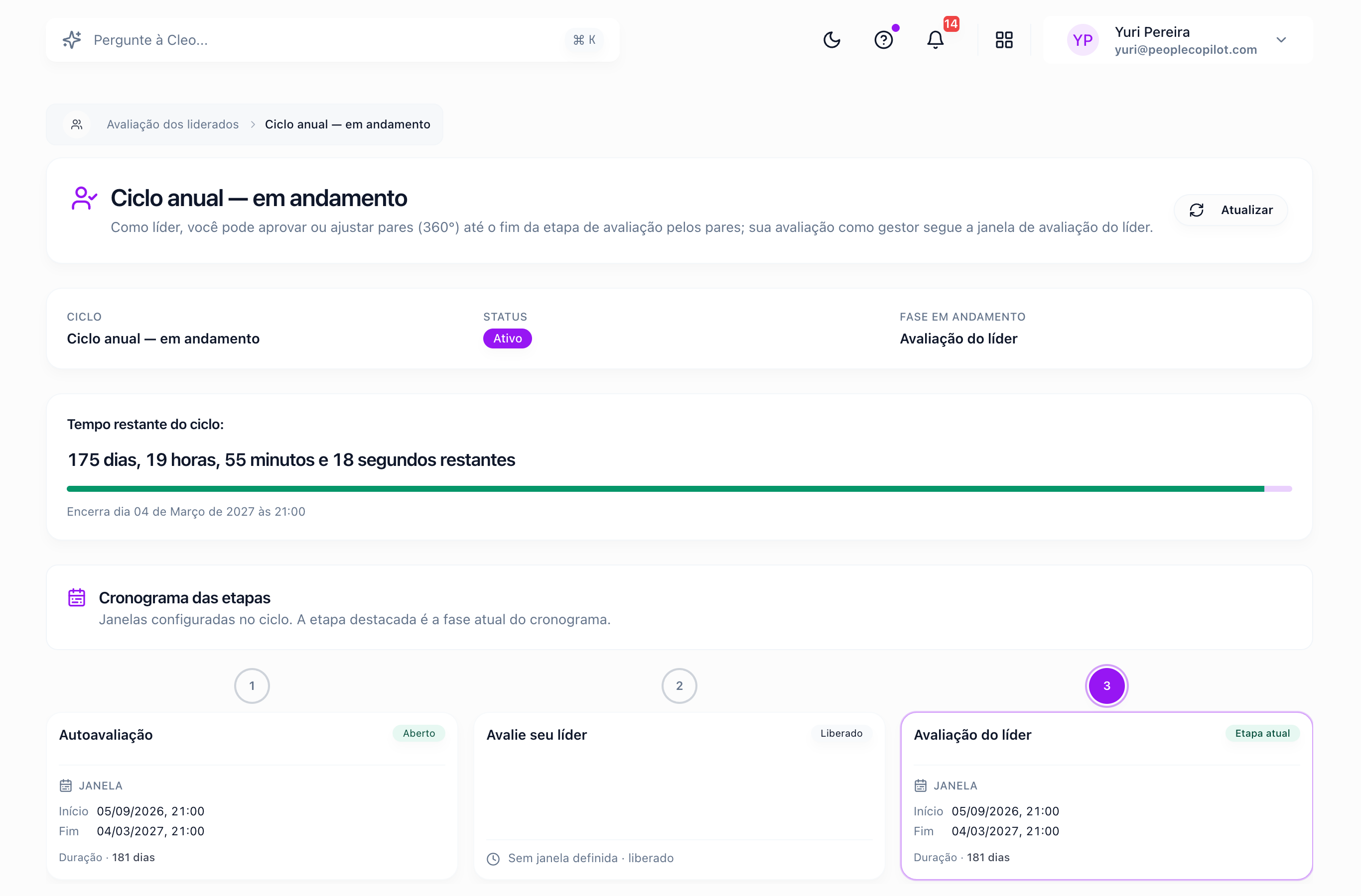 Interface Avaliação de desempenho